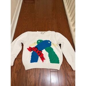 The Eagle's Eye Vintage Hand Knit Duck Sweater Women Large White Cotton